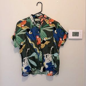 Christian Siriano 100% Linen Tropical Animal Print Button Down